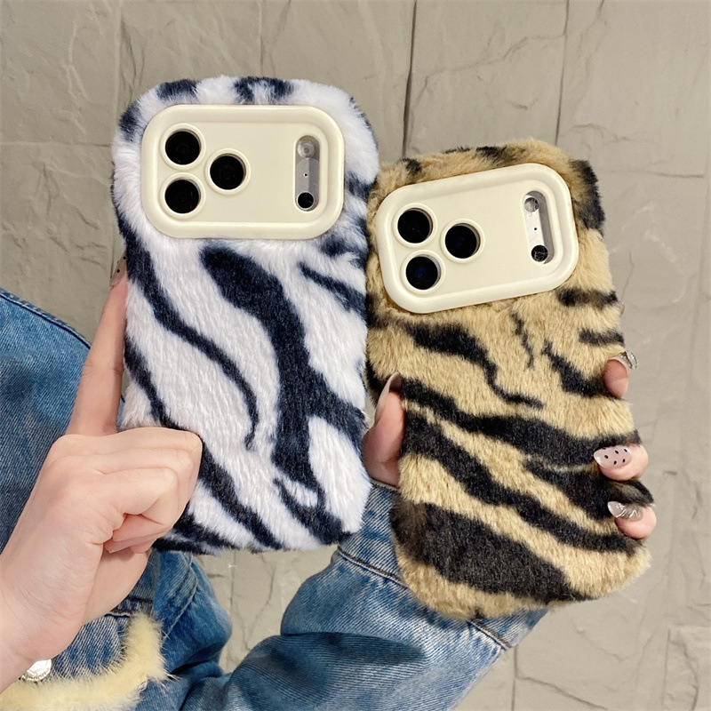 Apple Iphone 16 - เคสโทรศัพท์ลายม้าลายหรูหรา ขนปุย นุ่มฟู สำหรับ iPhone 17