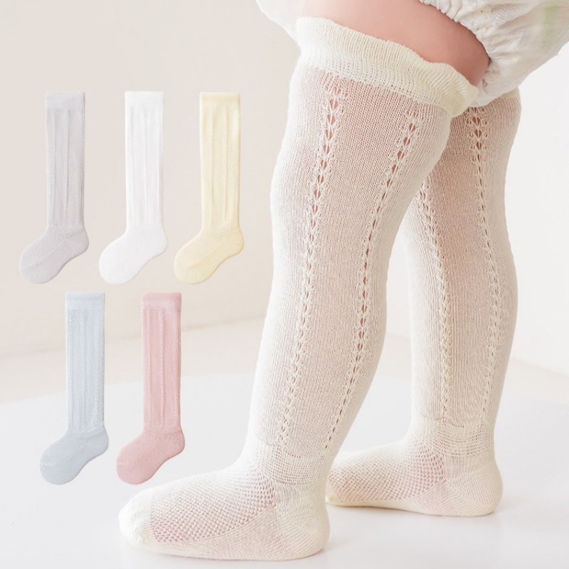 Baby Sock Oximeter - Baby Hollow Out ถุงเท้ายาว Breathable ตาข่ายผ้าฝ้ายไม่มีกระดูกเข่าถุงเท้าสูงฤดูร้อนบางถุงเท้าทารกแรกเกิดสําหรับเด็กผู้หญิง