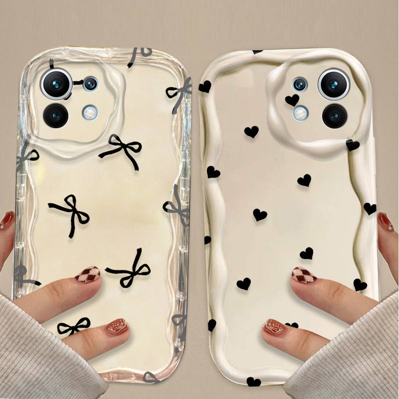 Xiaomi Poco X6 - เคสลายโบว์สีดำรูปหัวใจสำหรับ Xiaomi POCO X7 X6 X5